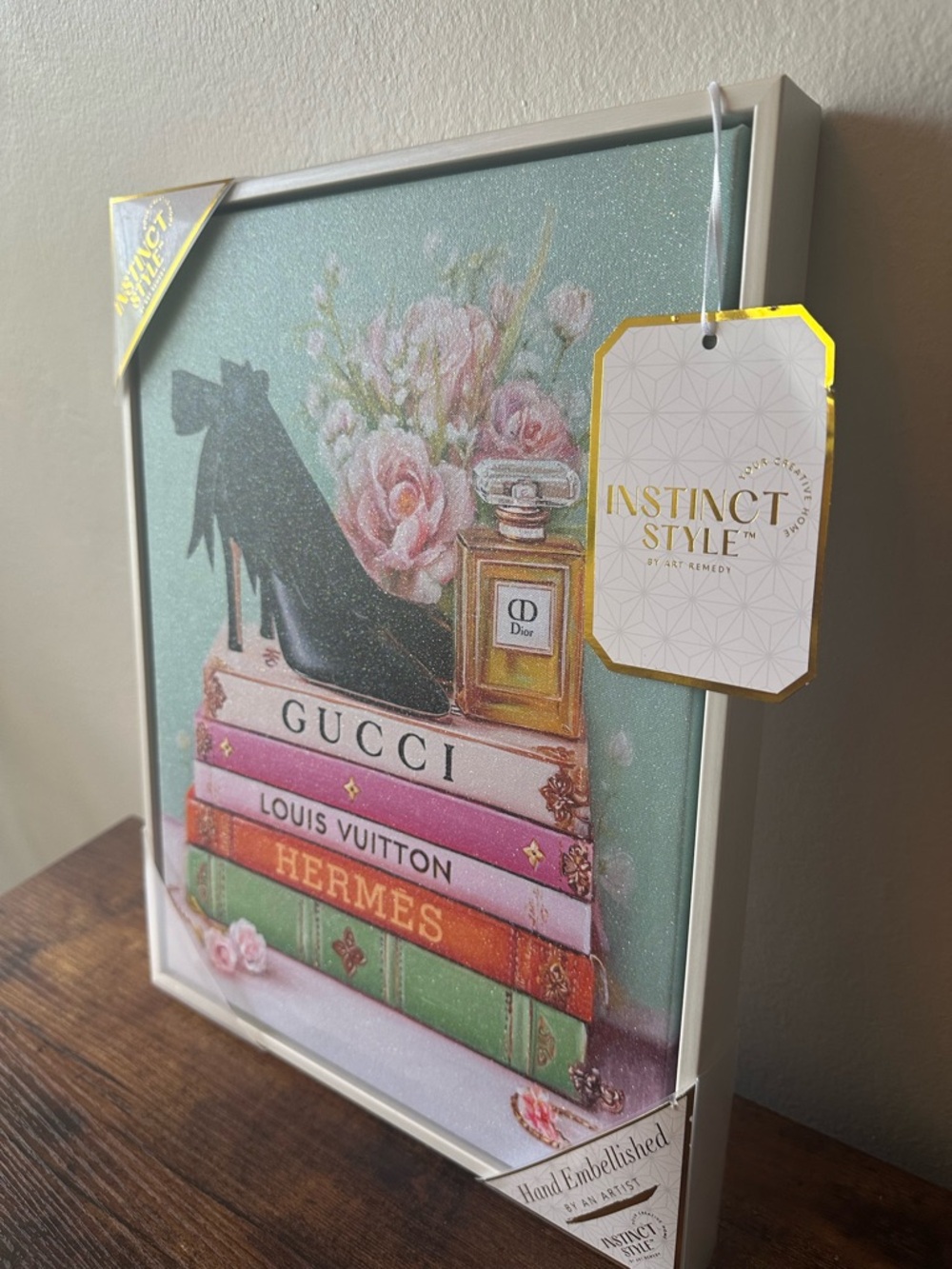 Luxury Designer Canvas Framed Wall Art Decor Book Stack with Heels Flowers NWT - Picture 3 of 4